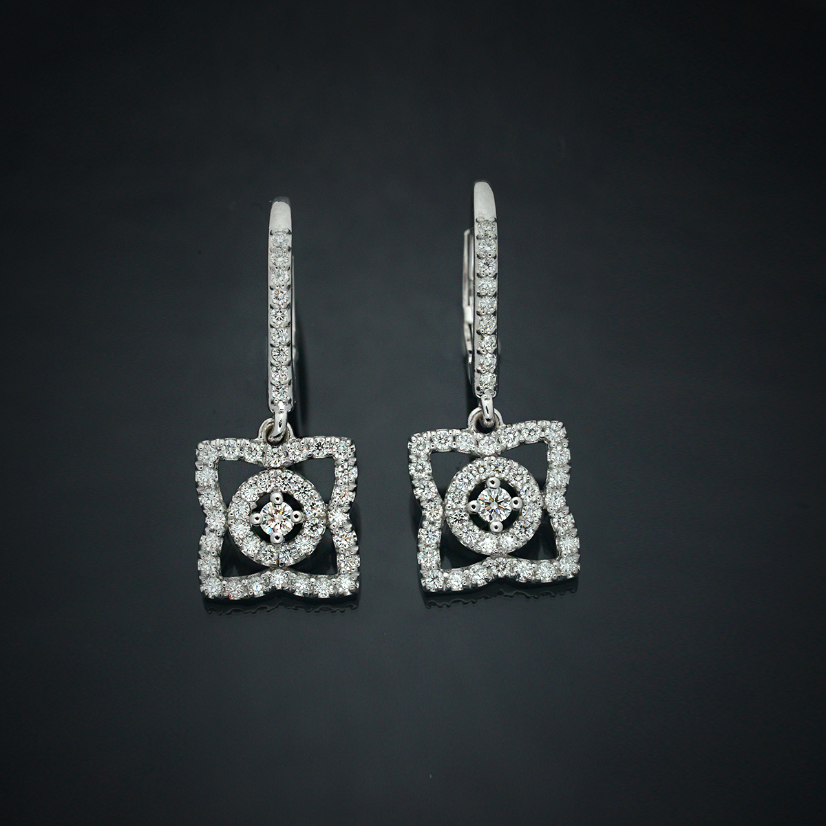 Diamond Flower Lever Back Earrings